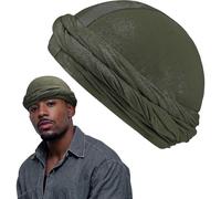 (Green) Halo Turban Headwraps Satin Lined For Men, Pre-tied Head Scarf For Black Men