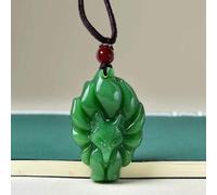 (green) Hand-carved Nine-tailed Fox Pendant Necklace Chinese Amulet Long Cord Fox Necklace Women Man's Lucky Jewelry Gift