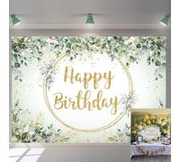 Green Happy Birthday Backdrop 7x5FT Eucalyptus Greenery Leaves Neutral Birthday Photography Background Kids Adults Baby Shower Jungle Theme Party Decorations Background