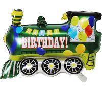 Green Happy Birthday Train Foil Balloon - Train Helium Balloon for Kids Birthday Party Decorations, Transport Theme & Vehicle Party Décor, 65cm (2 Pack)