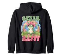 Green & Happy Cute Rainbow Frog Cowboy Hat Zip Hoodie
