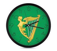 Green Harp Flag of Ireland Modern Wall Clock 10 Inch Non Ticking Silent Quartz Round Clocks for Home Office Decor