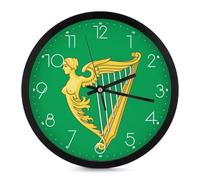 Green Harp Flag of Ireland Modern Wall Clock 10 Inch Non Ticking Silent Quartz Round Clocks for Home Office Decor