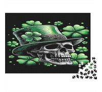 Green Hat Skull Jigsaw Puzzle for Adults 1000 Piece Jigsaw Puzzle Paper Four Leaf Clover Relaxation Family Game Home Decor Gift 38x26cm/1000pcs