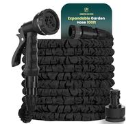 Green Haven 100ft Expandable Garden Hose Pipe - Durable No-Kink Hose with 8 Spray Patterns, Solid Brass Fittings, Leak-Proof Lightweight Water Hose for Outdoor Use