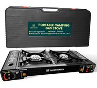 Green Haven 2 Burner Double Camping Stove Portable Dual Fuel Gas Cooker With Grill Plate For Bbq Caravan Tabletop Outdoor Kitchen