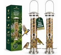 Green Haven 2 Pack Tall Bird Feeder 38.5Cm, Clear Tube, Multi-Port, Hanging