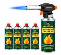 Green Haven Blow Torch Lighter | 4 Butane Gas Canisters | BBQ and Baking | KITCHEN TORCH KIT: blowtorch · crème brûlée · soldering · adjustable flame · safety lock · caramelising · refillable