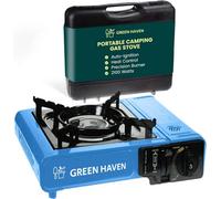 Green Haven Blue Portable Camping Stove With Carry Case En417 Compliant With Automatic Ignition And Adjustable Heat Control