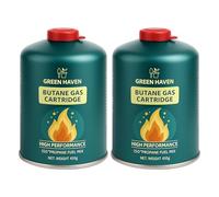 Green Haven C500 Camping Gas Canisters 2 Pack | EN417 Screw-On Gas Cartridges | Resealable Valve | Compatible with Camping Stoves, Heaters, Lanterns & Outdoor Cooking Equipment