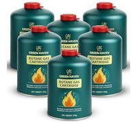 Green Haven C500 Camping Gas Canisters 6 Pack | EN417 Screw-On Gas Cartridges | Resealable Valve | Compatible with Camping Stoves, Heaters, Lanterns & Outdoor Cooking Equipment