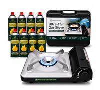 Green Haven Camping Stove Gas Portable | Camping Cooker Single Burner Slim | PIEZO IGNITION READY: butane · tabletop · indoor outdoor · lightweight · windproof · backpacking · heat control