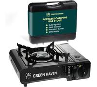 Green Haven Camping Stove | Portable Gas Camping Cooker - EN417 Carry Case | EN417 COMPLIANT DESIGN: automatic ignition · heat control · butane · piezo · windproof · hiking · backpacking