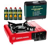 Green Haven Camping Stove Portable | Gas Cooker, Case & 4 Canisters | PIEZO IGNITION & EN417: adjustable heat · tabletop · outdoor cooking · hiking · festival · compact
