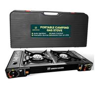 Green Haven Double Burner Camping Stove, Portable Butane Gas or LPG Cooker with Grill Plate and Outdoor Gas Cooker - Camping Cooker for BBQ Caravan