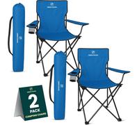 Green Haven Folding Camping Chair Blue 2X Lightweight Picnic Chair Cup Holder 600D Polyester Rip Stop Heavy Duty Steel Frame Arm