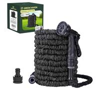Green Haven 50ft/15m Expandable Garden Hose Pipe with 8 Spray Modes - Extra Strong Solid Brass Fittings with No-Kink Design - Leak-Proof Extendable Hose Pipe for Home & Gardens - Standard Version