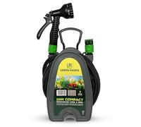 Green Haven Garden Hose Pipe Reel - 10m / 32ft Lightweight Compact Hosepipe with 7-Pattern Spray Nozzle Gun, Easy Wind Mini Hose Reel for Small Gardens, Balconies & Outdoor Cleaning (Reinforced)