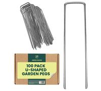 Green Haven Garden Pegs - Pack of 100 Heavy Duty Galvanised Garden Stakes, U-Shaped Weed Membrane Pegs, Galvanised Metal Stakes for Netting, Artifici