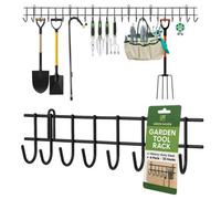 Green Haven Garden Tool Storage Rack 160Cm Heavy Duty Metal Wall Mounted Organiser 32 Hooks For Shed Garage Rakes Shovels Black