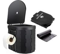 Green Haven Grey Folding Plastic Portable Camping Toilet With Roll Holder Washable Waste Basket And 12 Bags For Adults 6L