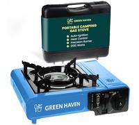GREEN HAVEN Portable Camping Gas Stove with Carry Case - EN417 Compliant Single Burner with Automatic Ignition & Adjustable Heat Control - Ideal for Camping, BBQ, Hiking & Outdoor Cooking