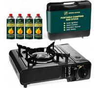 Green Haven Portable Camping Stove | 4 Butane Gas, Carry Case | EN417 & HEAT CONTROL: 2100 Auto Ignition.watts · compact · outdoor cooking · caravanning · festival · tabletop · premium