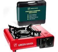 Green Haven Portable Camping Stove With Carry Case En417 Compliant Portable Gas Stove With Automatic Ignition & Heat Control Red