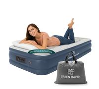 Green Haven Raised Single Air Bed with Built-in Electric Pump - Self-Inflating Blow-Up Mattress with Storage Bag - Waterproof & Durable Camping Ai