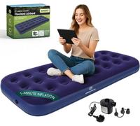 Green Haven Single Flocked Airbed Inflatable Camping Mattress With Pump Waterproof Portable Bed