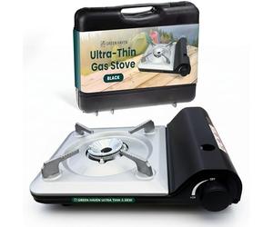 GREEN HAVEN Ultra Slim Portable Butane Gas Stove - Compact Single Burner Camping Cooker for Indoor & Outdoor Use, Lightweight Tabletop Gas Hob with Piezo Ignition, Heat Control & Carry Case