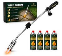Green Haven Weed Burner Torch with 4 Butane Gas Canisters | Flame Weeder