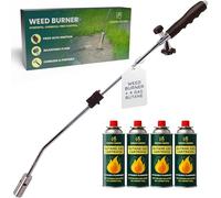 GREEN HAVEN Weed Burner Torch with 4 Butane Gas Canisters - Powerful Weed Wand with Auto-Ignition & Adjustable Flame - Lightweight Garden Weed Burner & Flame Weeder for Patios, Paths & Driveways