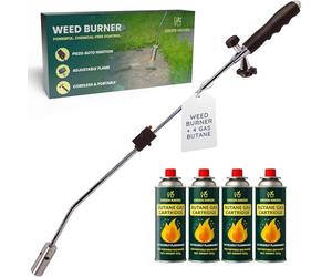 GREEN HAVEN Weed Burner Torch with 4 Butane Gas Canisters - Powerful Weed Wand with Auto-Ignition & Adjustable Flame - Lightweight Garden Weed Burner & Flame Weeder for Patios, Paths & Driveways