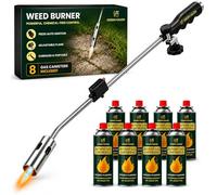Green Haven Weed Burner Torch with 8 Butane Gas Canisters | Flame Weeder