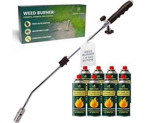 GREEN HAVEN Weed Burner with 8 Butane Gas Canister - Auto Ignition, Adjustable Flame Butane Weed Burner, Flame Thrower for Weeds Wand Burner for Driveways & Patios