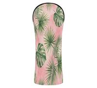 Green Hawaiian Tropical Plants Pink Golf Club Head Cover Set Pu Leather with Interchangeable No. Tags for Driver Fairway Hybrid Wood