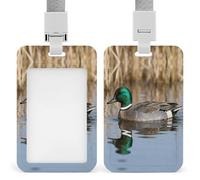 Green-Headed Duck Water Id Badge Holder with Breakaway Lanyard Abs Plastic Name Tag Holder Vertical Clear Front Window Push Slide Card Protector Gift for NurseTeacher Office Staff & Events