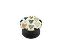 Green Heart Doodle Pattern Sage Green Beige Valentines Day PopSockets Adhesive PopGrip