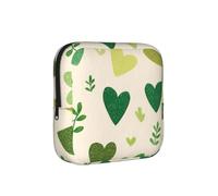 Green Heart Sanitary Napkin Storage Bag Period Pouch, Discreet Sanitary Towel Holder Leaves Portable Feminine Pad Organiser for Women, Teen Girls, Travel & School