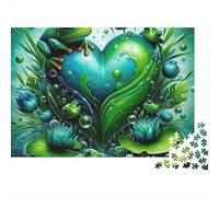 Green Heart Shape Jigsaw Puzzle 1000 Piece Jigsaw Puzzle Frog Element Puzzle Game for Adults Relaxation Home Decor Gift 70x50cm/1000pcs