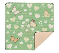 Green Heart-Shaped Butterfly Flowers Large Sturdy Baby Play mat Foldable for Floor Waterproof Foldable Baby Tummy time Play mat for Baby Kids Toddlers Infants, 50'' x 50''para juegos de