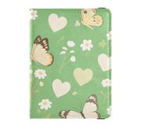 Green Heart-shaped Butterfly Flowers Leather Passport Card Holder Cover Combo for travel Travel Documents Organizer Protector Passport Cover for men Lightweight