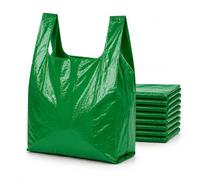 Green Heavy Duty Plastic Carrier Bags Pack of 200 - Size Large 11x17x21 - Strong Vest Handle Shopping Bags | Multipurpose Retail, Grocery & Takeaway Packaging | Eco-Friendly 100% Recycled
