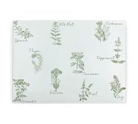 Green Herbs Large Rectangular Glass Worktop Protector Gift - Smooth Board Kitchen Chopping/Cutting Board Worktop Saver with Non-Slip Feet 39cm x 28.5cm (15" x 11")