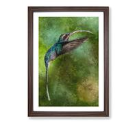 Green Hermit Hummingbird Painting Framed Print | A2 Walnut Framed Wall Art | Ready to Hang | Modern Historical Picture | Living Room Bedroom Lounge Office