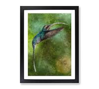 Green Hermit Hummingbird Painting Modern Framed Print | A2 Black Framed Wall Art | Ready to Hang | Modern Historical Picture | Living Room Bedroom Lounge Office