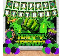 Green Hero Birthday Party Supplies, Cartoon Green Hero Party Favors, HLK Party Decorations Include Banners, Backdrop, Balloons for Boys Girls Birthday Party Decoration