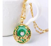 Green Hetian Jade Pendant 18k Yellow Gold Dragon Phoenix Necklace Chinese Jadeite Amulet Luxury Charm Jewelry Gifts (Gem Color : Green)