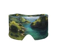 Green Hills and Clear Waters Print Sleep Eye Mask with Earmuffs - Block Out Light Contoured Night Blindfold Eye Sleeping Mask with Ear Cover for Men Women Side Sleeper Night Gift
